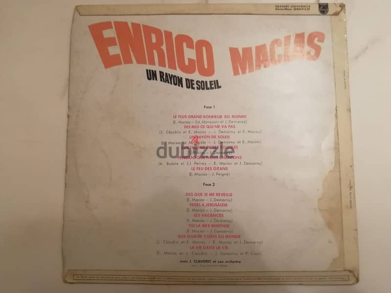 Enrico Macias – Un Rayon De Soleil vinyl album 33t 2