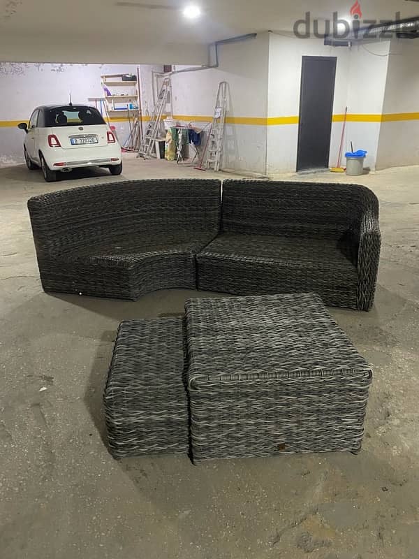 three pieces outdoor sofa with 2 coffee tables and cushions 1