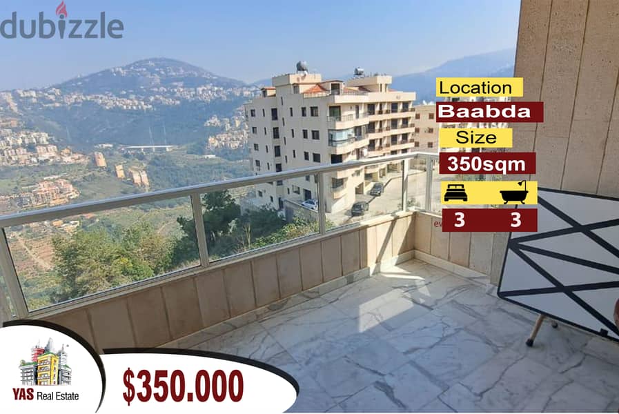 Baabda/Louaize 350m2 | Open View | Fully Decorated | PA | 0