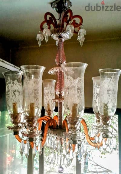 Turquish pink 8 lampes cristal chandelier