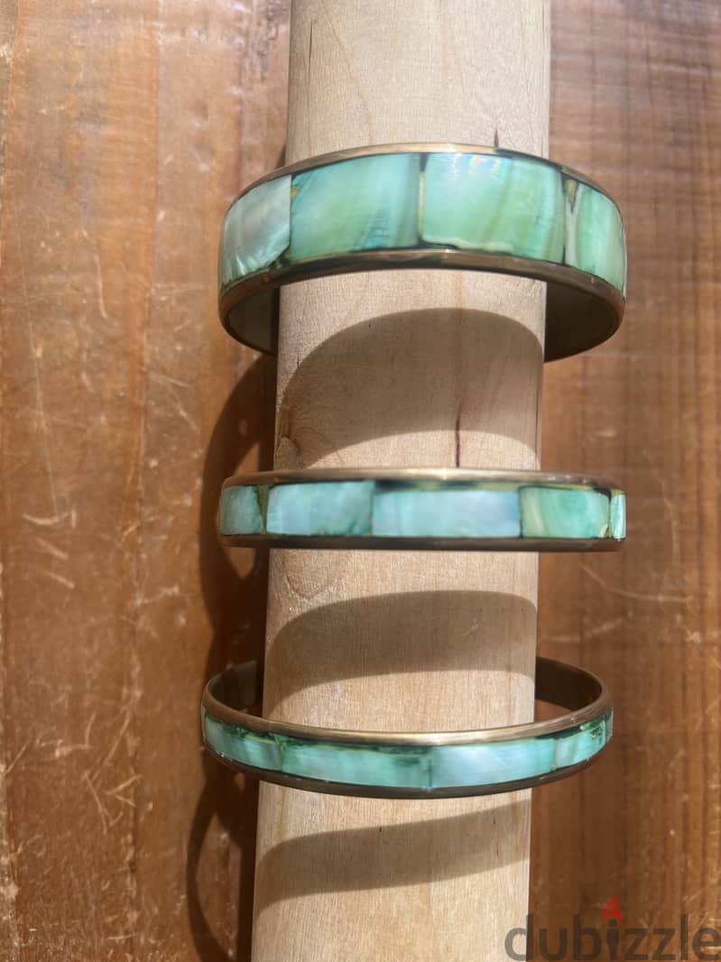 Brass Bracelets with Green Enamel 3