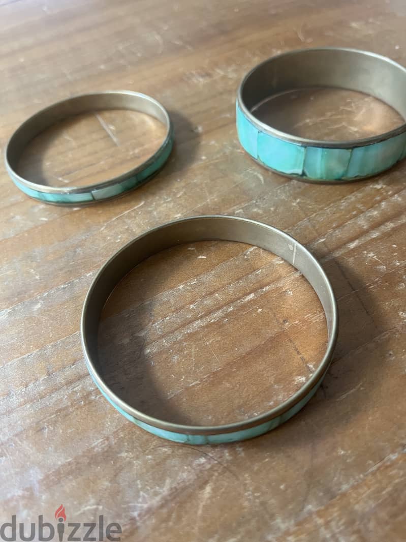 Brass Bracelets with Green Enamel 4