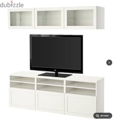 TV storage combination/glass doors, white/Hanviken white clear glass,