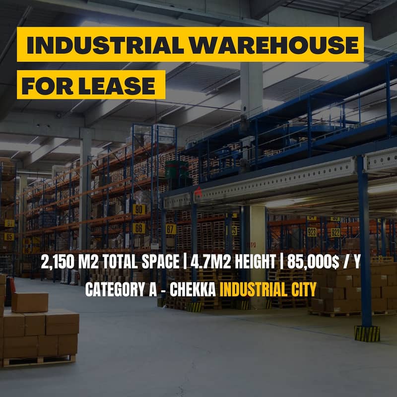 JH25-3916 Warehouse 2,150m2 for rent in Chekka, $ 7,100 cash 0