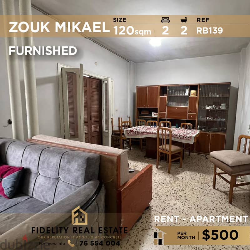 Apartment for rent in Zouk Mikael RB139 شقة للإيجار في زوق مكايل 0