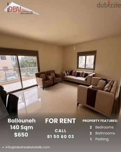 140 SQM Furnished Apartment for rent in Ballouneh REF#KZ354