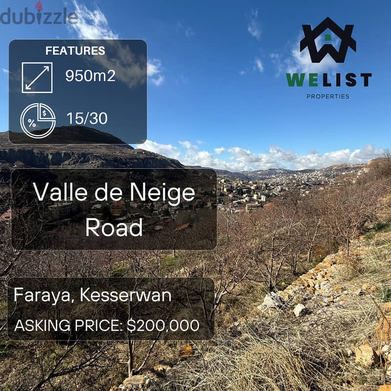 950sqm Land for sale in Faraya, Kesserwan  Reference: NW25JLFA950200 0