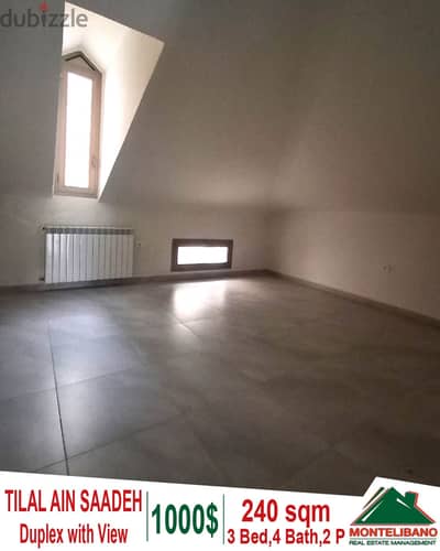 240 sqm Duplex for rent in Tilal Ain Saadeh with open view!!!