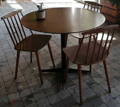 Set of Light brown round table with 3 chairs