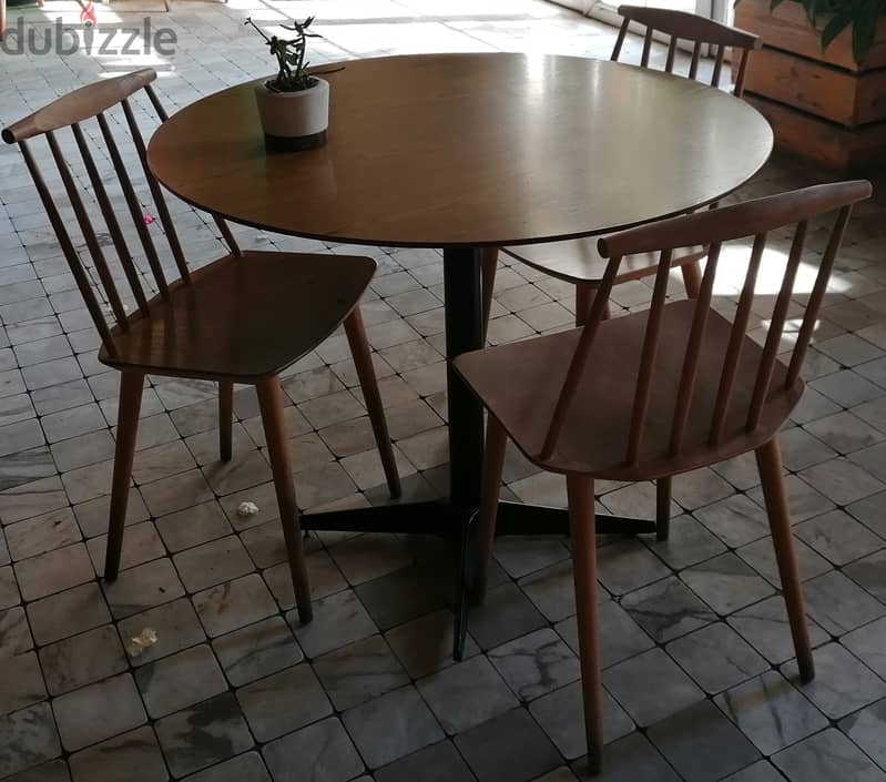 Set of Light brown round table with 3 chairs 1