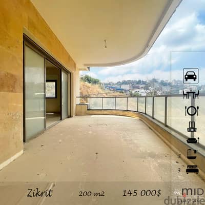 Zikrit | 750$/m² | Huge Balcony | 3 Bedrooms | 4 Balconies | 2Parking