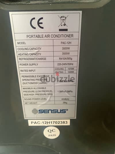 Sensus 12,000btu AC,heater,and dehumidifier modes Like New $200