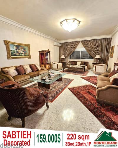 220 sqm decorated apartment for sale in Sabtieh!!