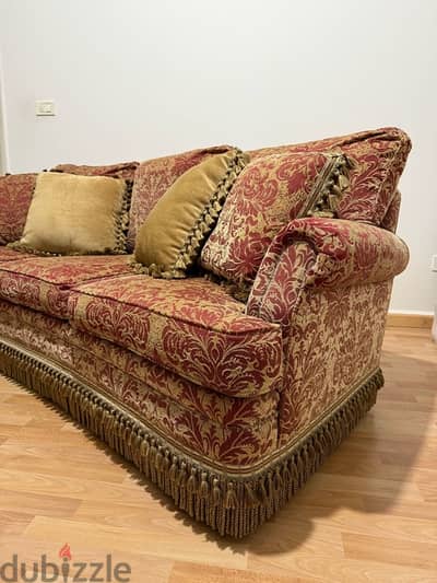 Pristine condition ruby red Louis XV 3 seater couch + 2 armchairs