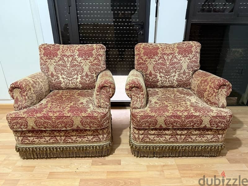 Pristine condition ruby red Louis XV 3 seater couch + 2 armchairs 2