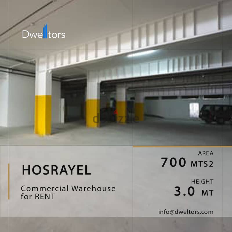 Warehouse for rent in HOSRAYEL - 700 MT2 - 3.0 M Height 0