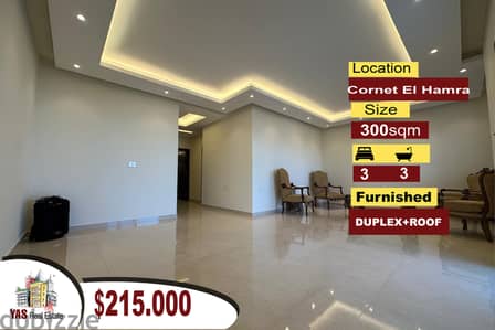 Cornet El Hamra 300m2 | Brand New | Duplex | Roof | Furnished | CH |