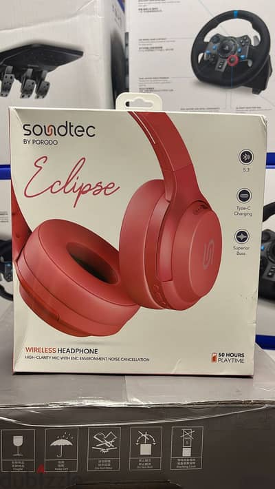 Porodo soundtec eclipse wireless headphone red