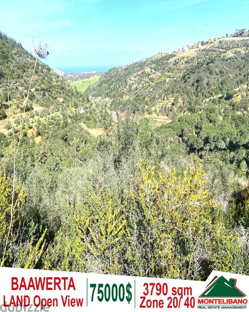 3790 sqm Land in Baawerta - Aley with unblockable mountains view 0