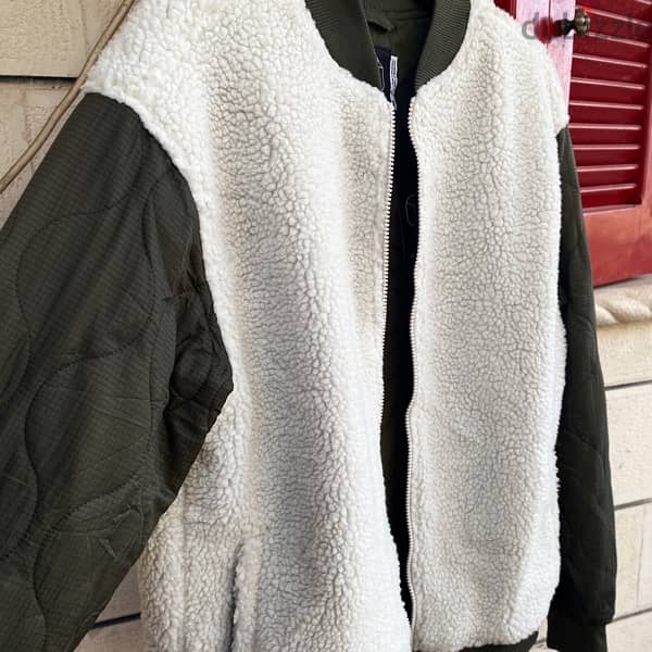 ORIGINAL USE Green & Cream Bomber Fleece Jacket 2