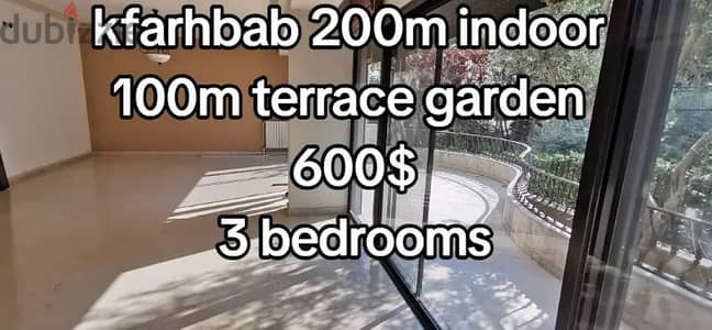 kfarhbab 200m 3 bed and 100m garden terrace covered parking for 600$