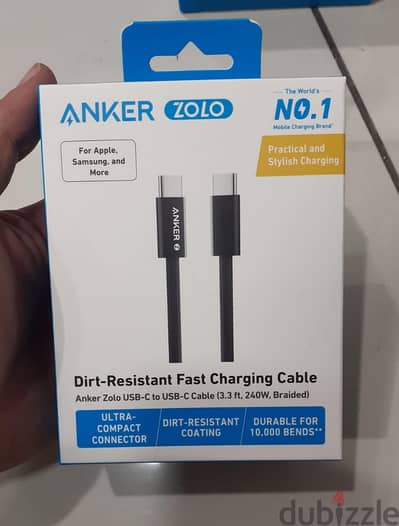 Anker Zolo Usb-c To Usb-c cable  Black ( 3.3ft ,240w, Braided)