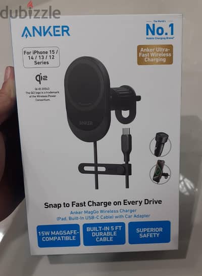 Anker MagGo Wireless Charger 15w Snap To Fast Charge With Car Adapter