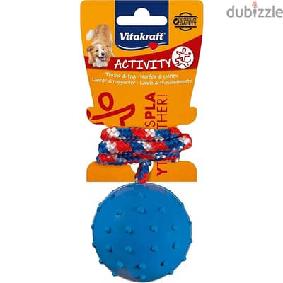 Vitakraft Dog Rubber Ball With Rope Toy