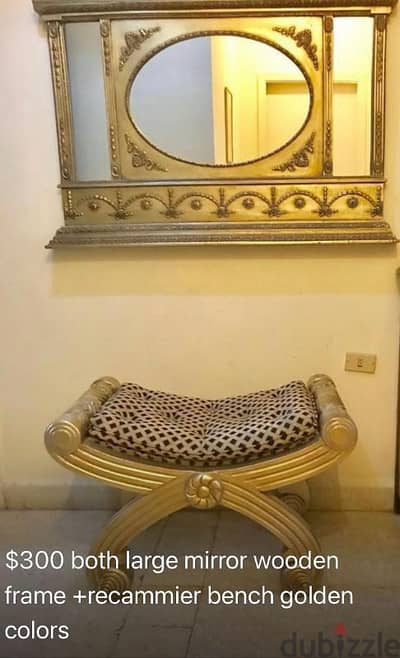 Mirror & Recammier Bench Gold color