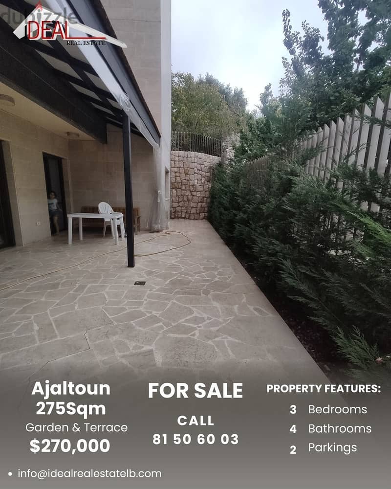 275SQM Apartment with Terrace & Garden for sale in Ajaltoun REF#CC2018 0