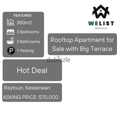 300sqm rooftop apartment for sale Rayfoun