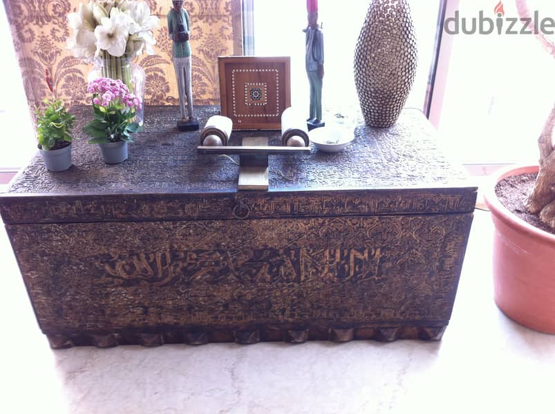 Antique Hand Carved Wood Chest 2