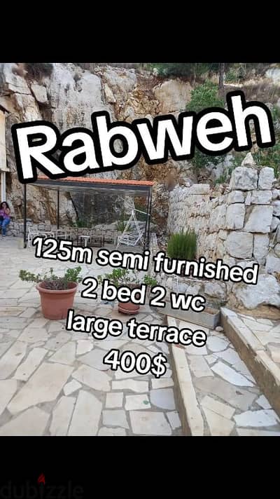 rabweh for rent 125m and 100m terace semi furnished 400$