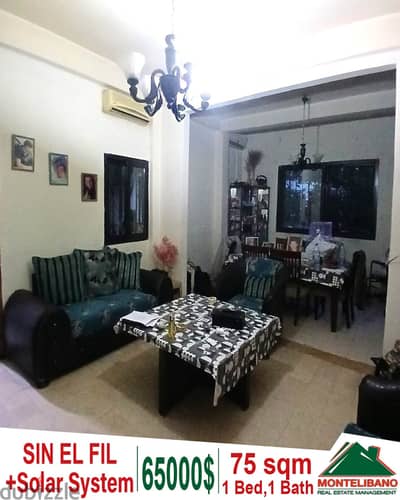 75 sqm apartment for sale in Sin El Fil (unfurnished) + Solar System