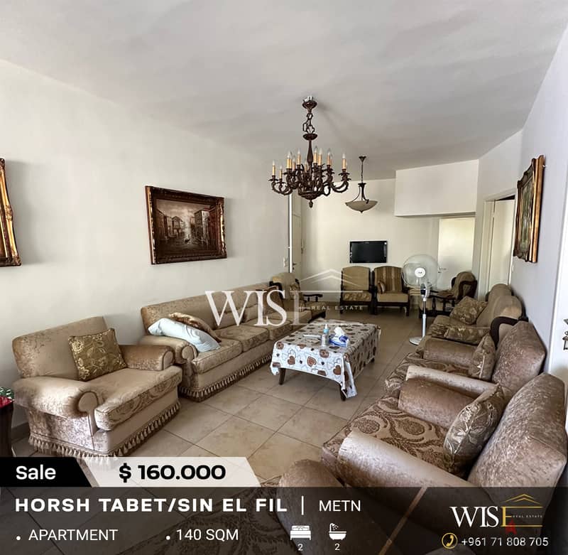 140 SQM Apartment for SALE in Sin el fil-Horsh Tabet! 0