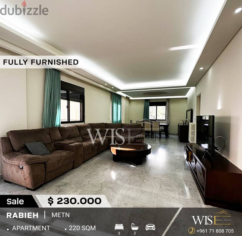 220 SQM fully furnished Apartment for SALE in Rabieh! 0