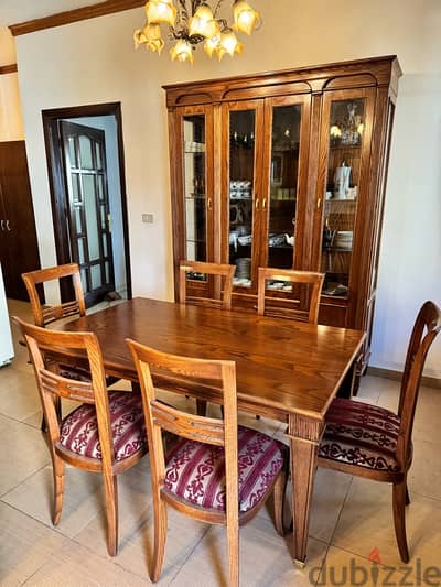 Elegant Wainscot Wood Dining Room Set with Cabinet for Sale - $1,500