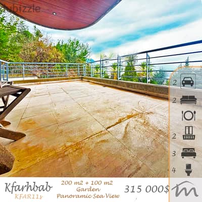 Kfarehbab | 200m² + 100m² Terrace | 360° Sea View | Green Surroundings