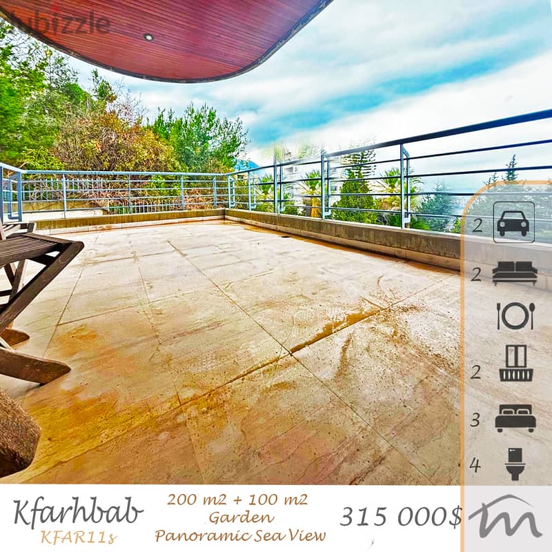 Kfarehbab | 200m² + 100m² Terrace | 360° Sea View | Green Surroundings 0