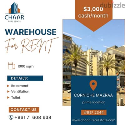 #R2344 - Immense Warehouse for Rent in Corniche Mazraa *Msaytbeh*