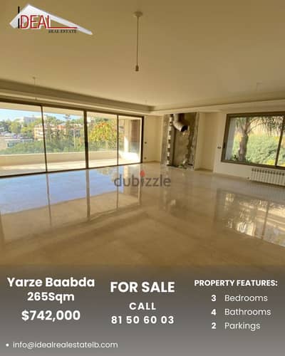 265SQM Apartment for sale in Baabda-Yarzeh REF#SSH296