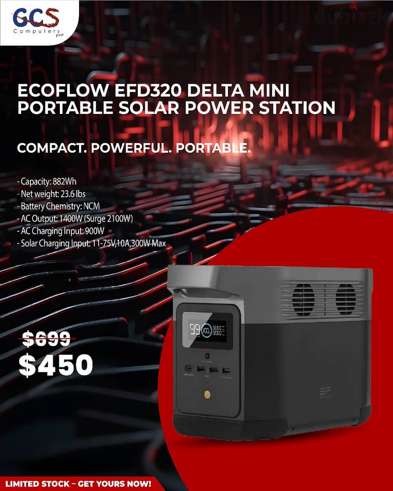 EcoFlow EFD320 Delta Mini Portable Solar Power Station 0