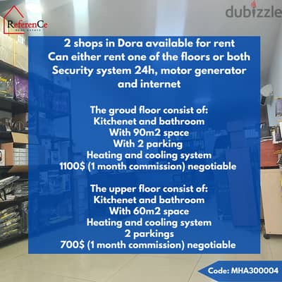 2 floors shop for rent in Dora محل للإيجار مكون من طابقين في دورا