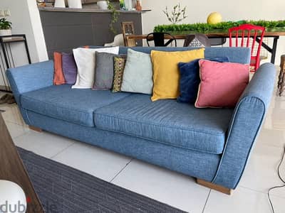 blue 3 seater sofa + extension