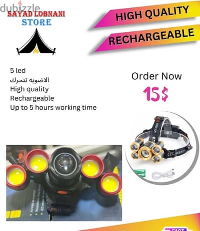 5 led head light rechargeable