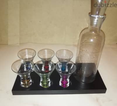 Set of 6 Vintage Hand Blown Single Bubble Flat Colored Bottom Liquor G