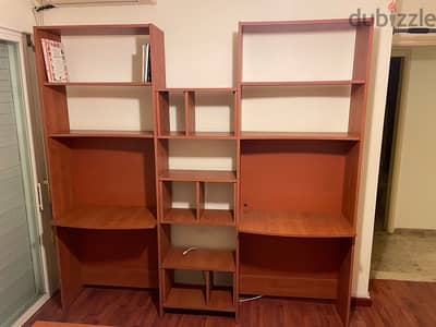 2 single beds+mattresses+bed side+ library shelves