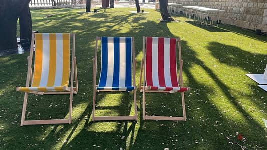 كرسي بحر قماش ضد الماء.  wood beach chairs