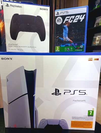 ps5 new slim 1 tb +1 controller new original +1 cd fifa 24 arabic