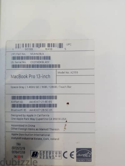 macbook bro pro 2019 128gb 8 ram space gray